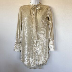 Maeve Womens Long Sleeve Hi-Lo Crushed Velvet Button Down Champaign Shirt Size 0
